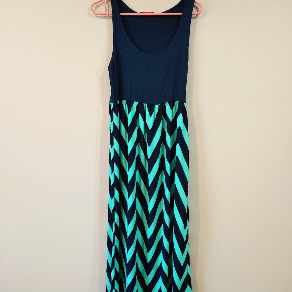 Chevron blue teal dress